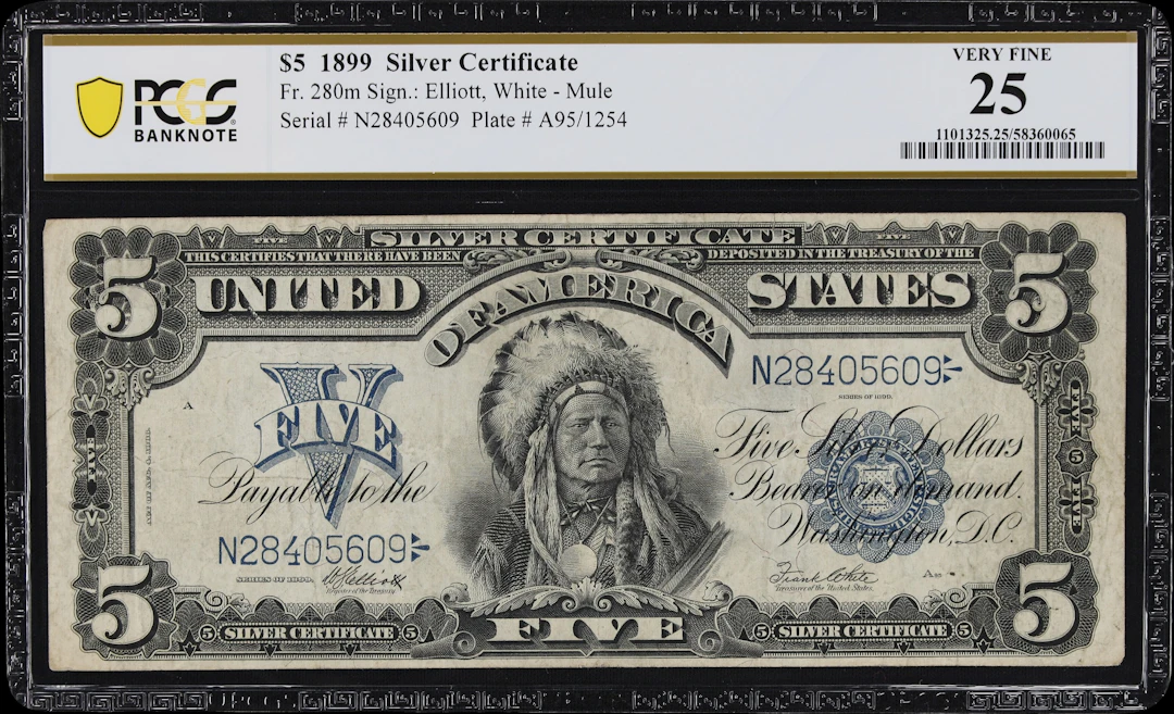 Fr. 280m. 1899 $5 Silver Certificate. Mule. PCGS Banknote Very Fine 25.