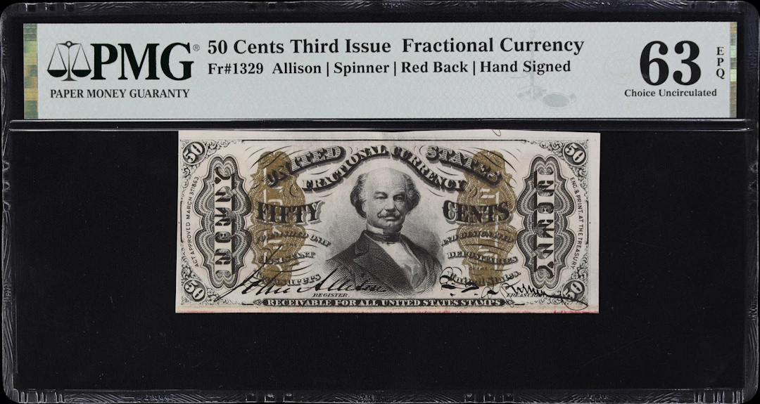 Fr. 1329. 50 Cents. Third Issue. PMG Choice Uncirculated 63 EPQ.