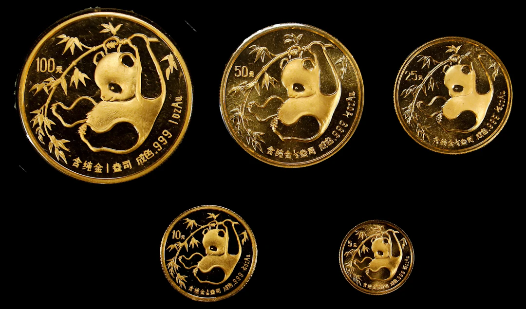(t) CHINA. Gold Mint Set (5 Pieces), 1985. Panda Series. GEM UNCIRCULATED.