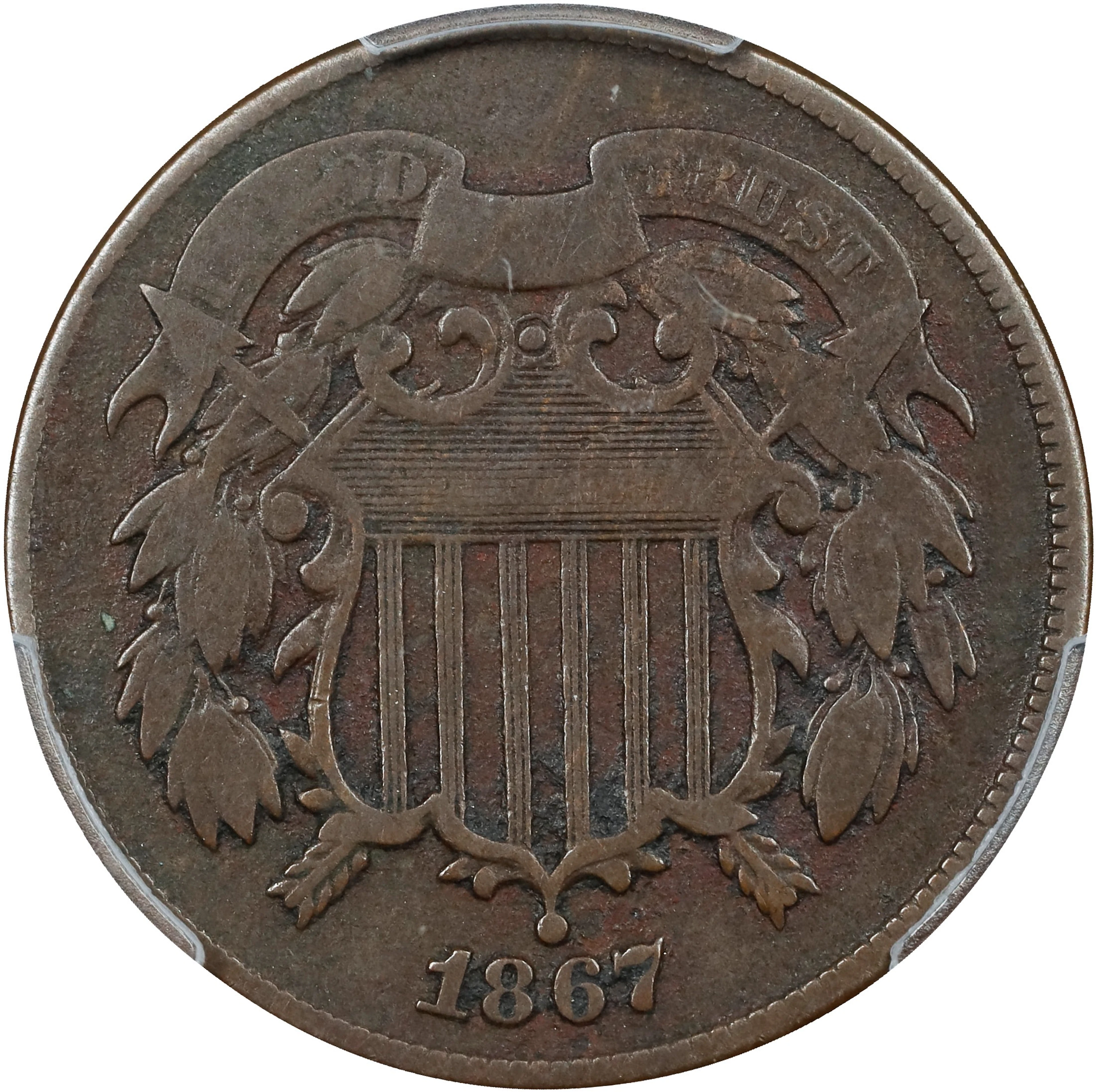 1867 Two-Cent Piece. FS-101. Doubled Die Obverse. VG-10 (PCGS).