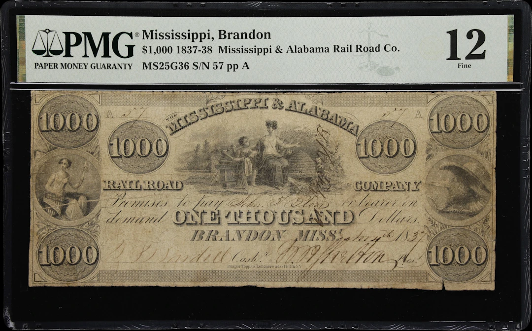 Brandon, Mississippi. Mississippi & Alabama Rail Road Company. 1837