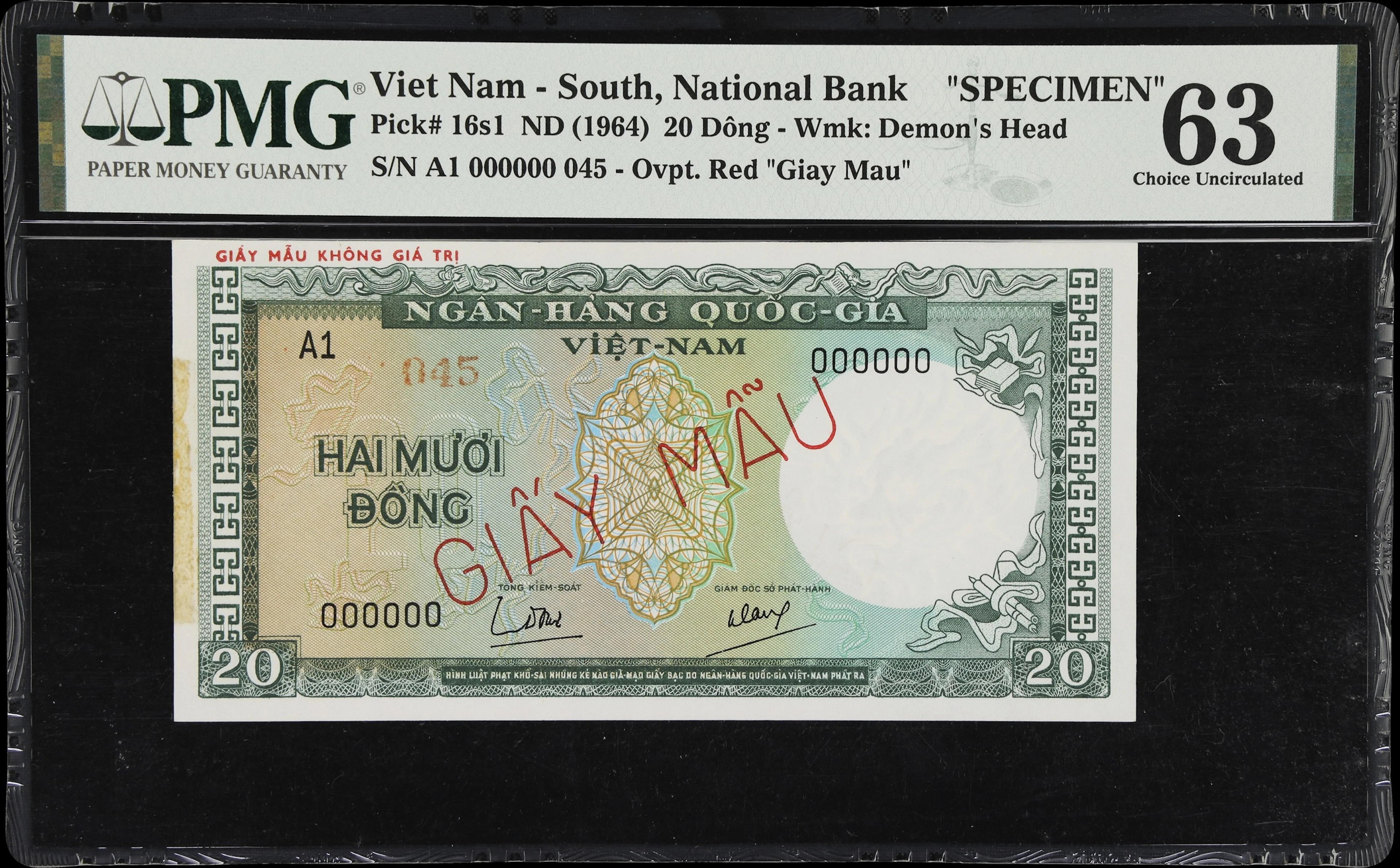 VIETNAM, SOUTH. National Bank of Vietnam. 20 Dong, ND (1964). P-16s1.
