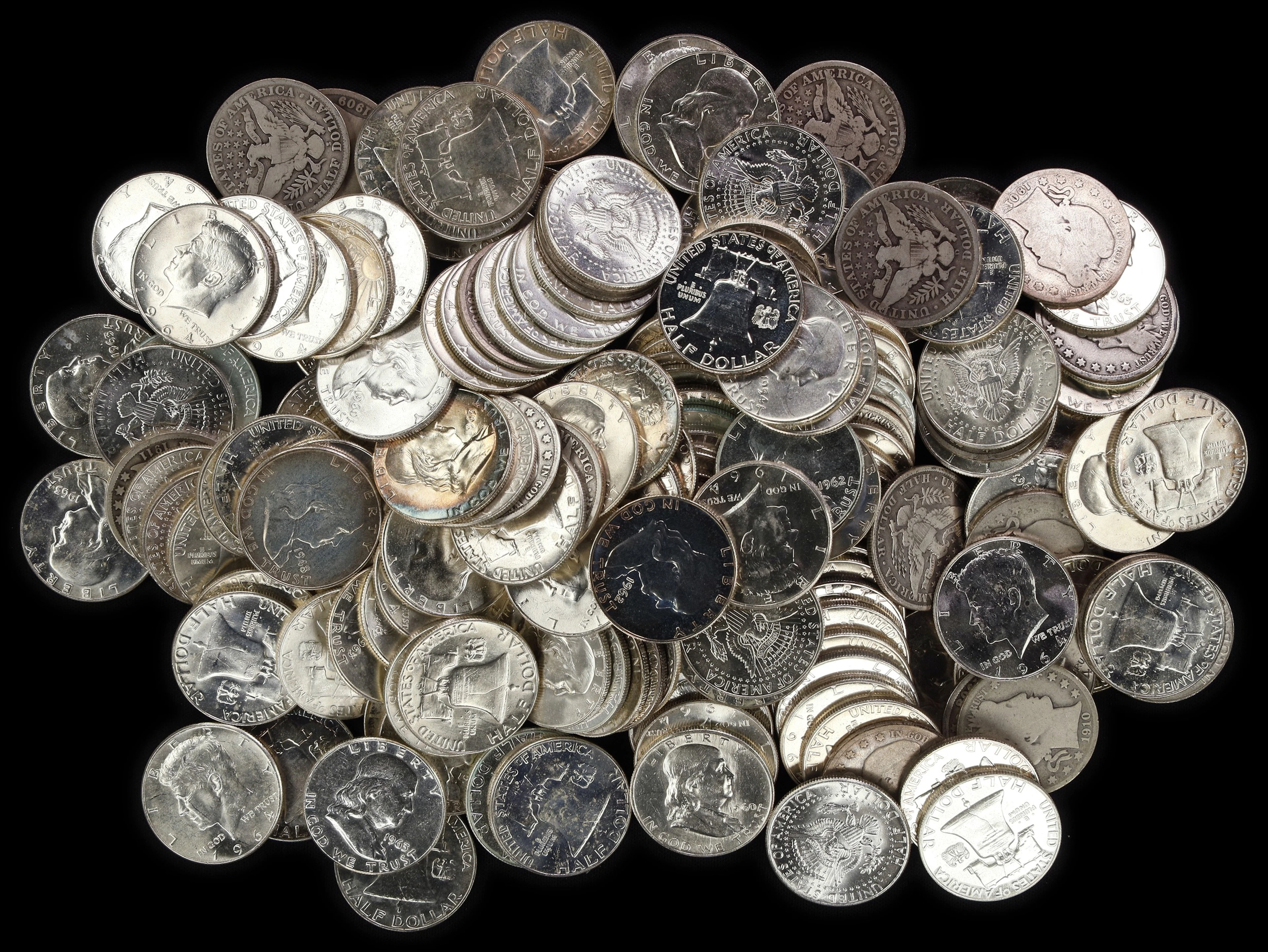 (63.993 oz, 1990.423 g ASW). $89.50 Face Value in 90% Silver Half-Dollars.