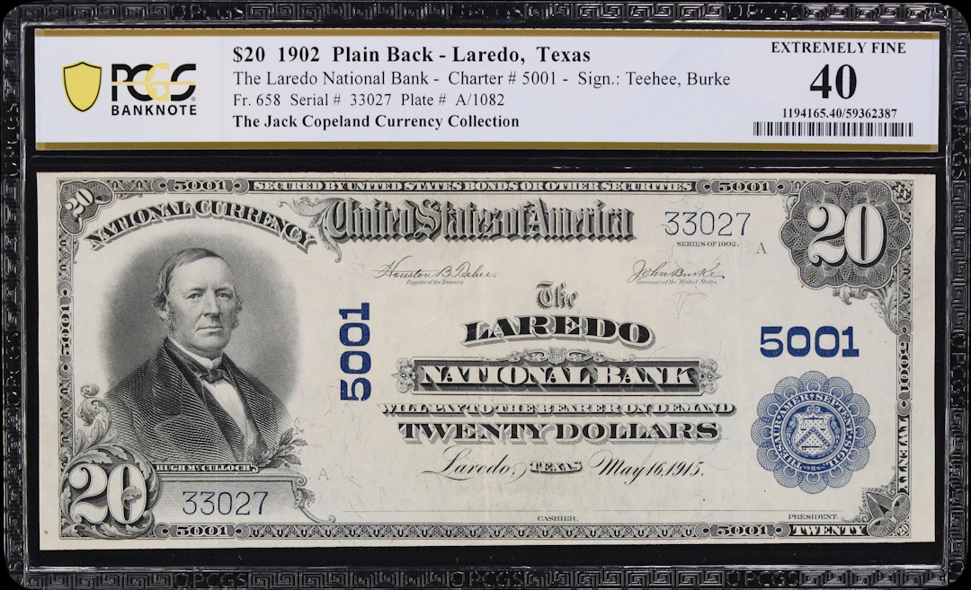 Laredo, Texas. $20 1902 Plain Back. Fr. 658. Laredo NB. Charter #5001.