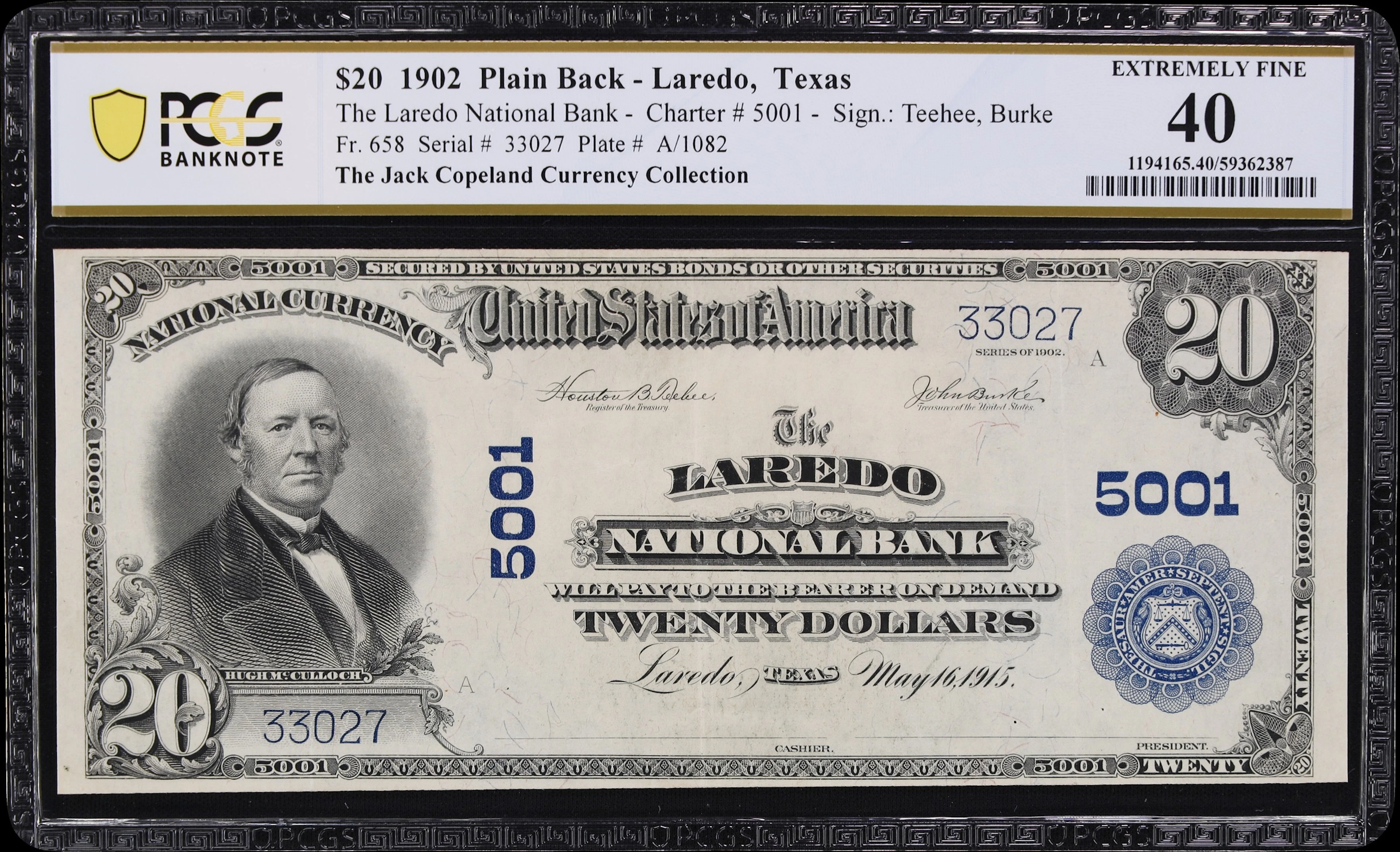 Laredo, Texas. $20 1902 Plain Back. Fr. 658. Laredo NB. Charter #5001.