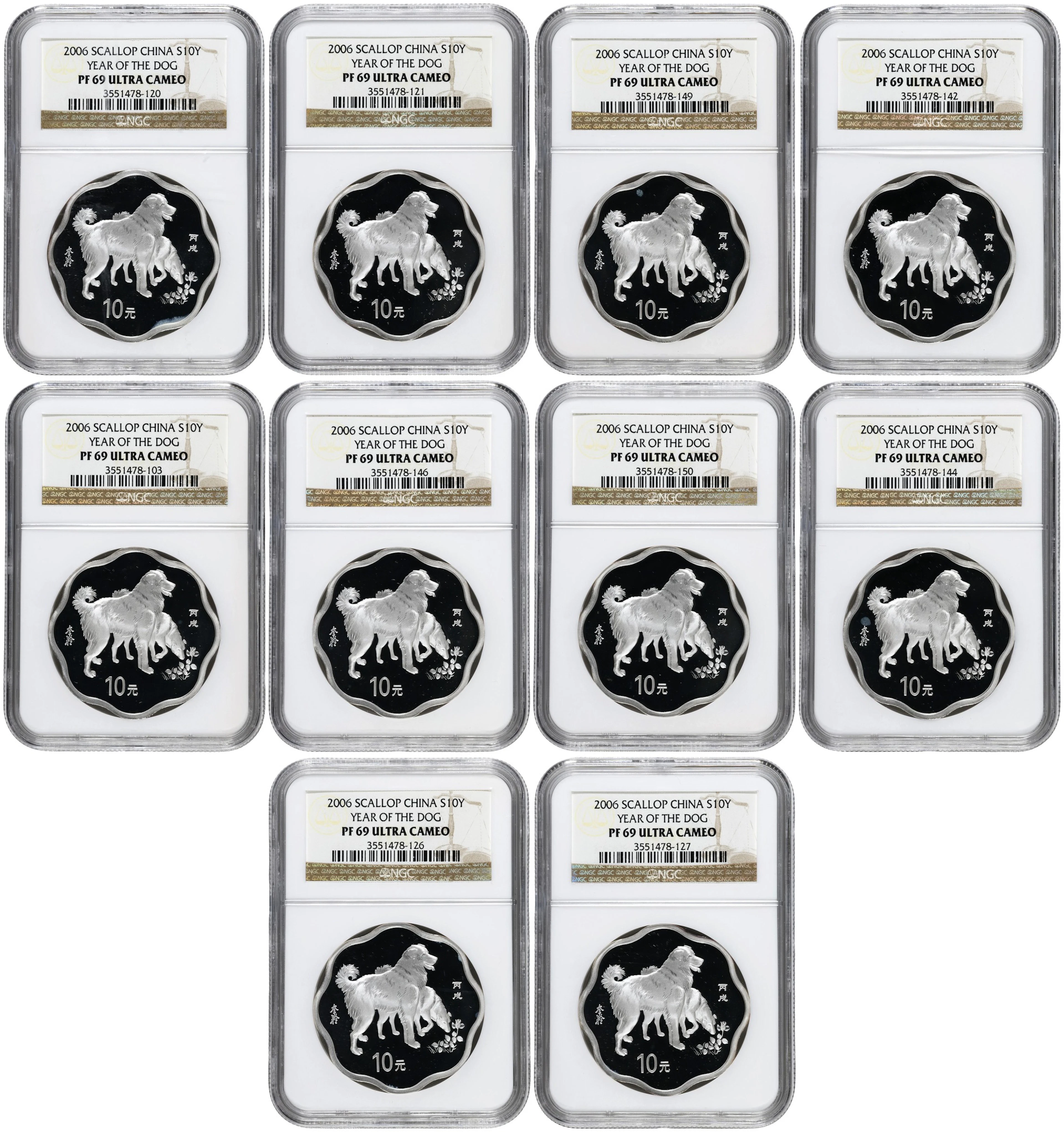 CHINA. Group of Silver 10 Yuan (10 Pieces), 2006. Lunar Series, Year