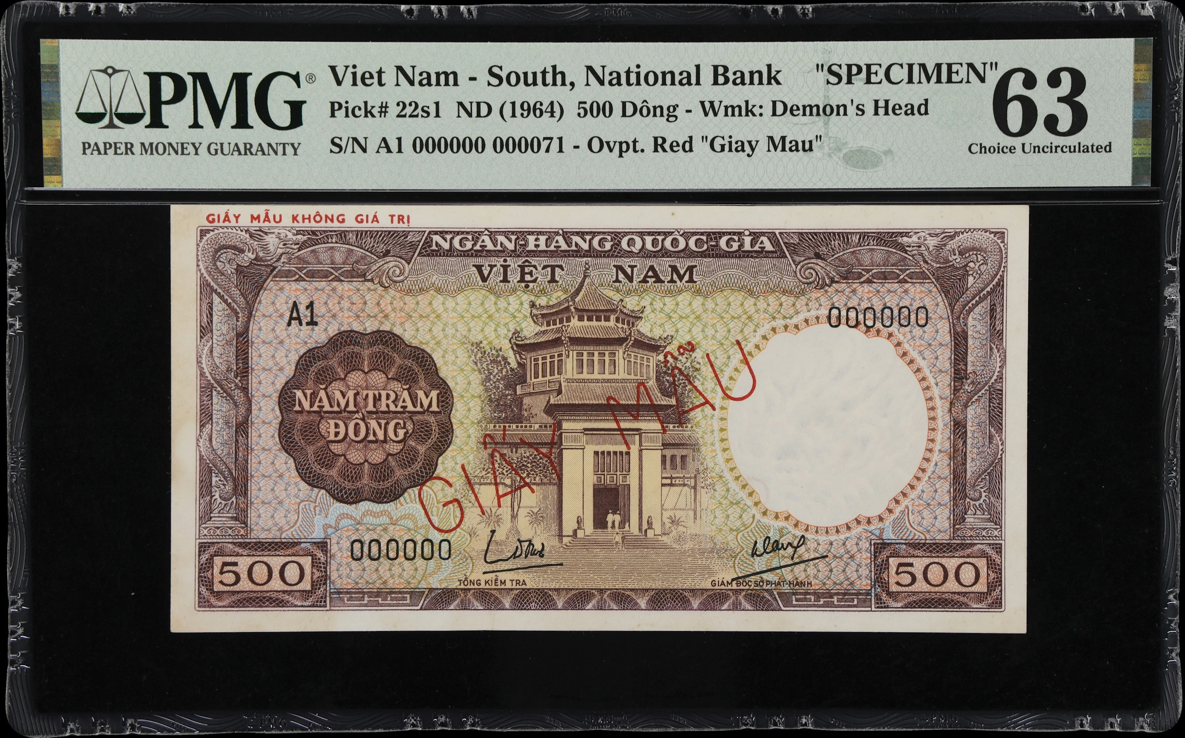 VIETNAM, SOUTH. National Bank of Vietnam. 500 Dong, ND (1964). P-22s1.