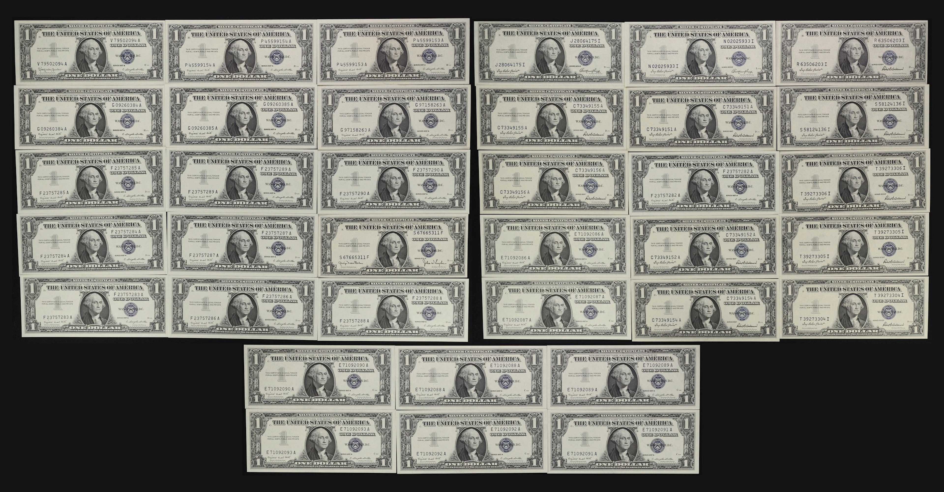 Lot of (36) Mixed Friedbergs. 1935D - 57B $1 Silver Certificates.
