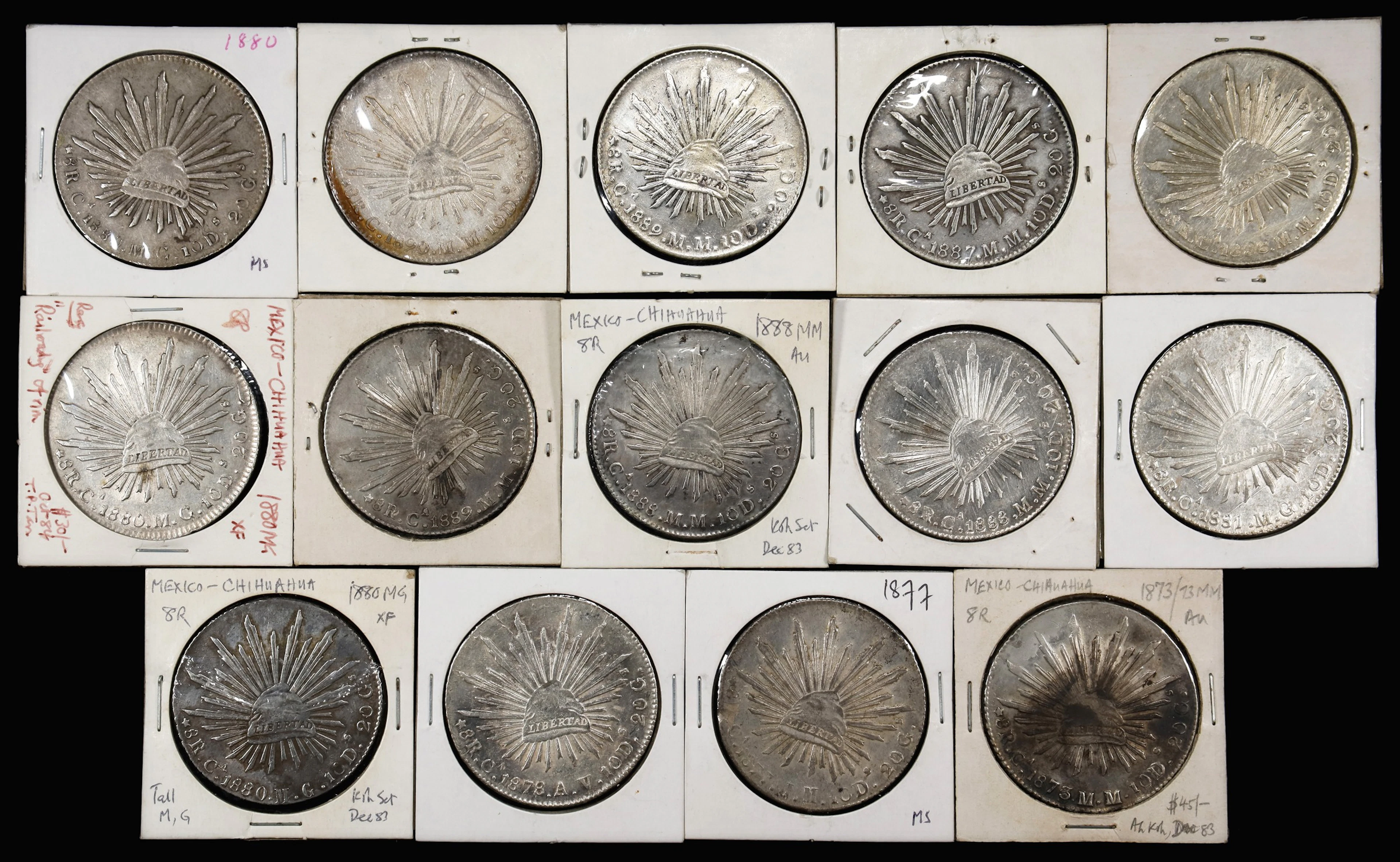 MEXICO. Group of 8 Reales (14 Pieces), 1873-90. Chihuahua Mint. Grade