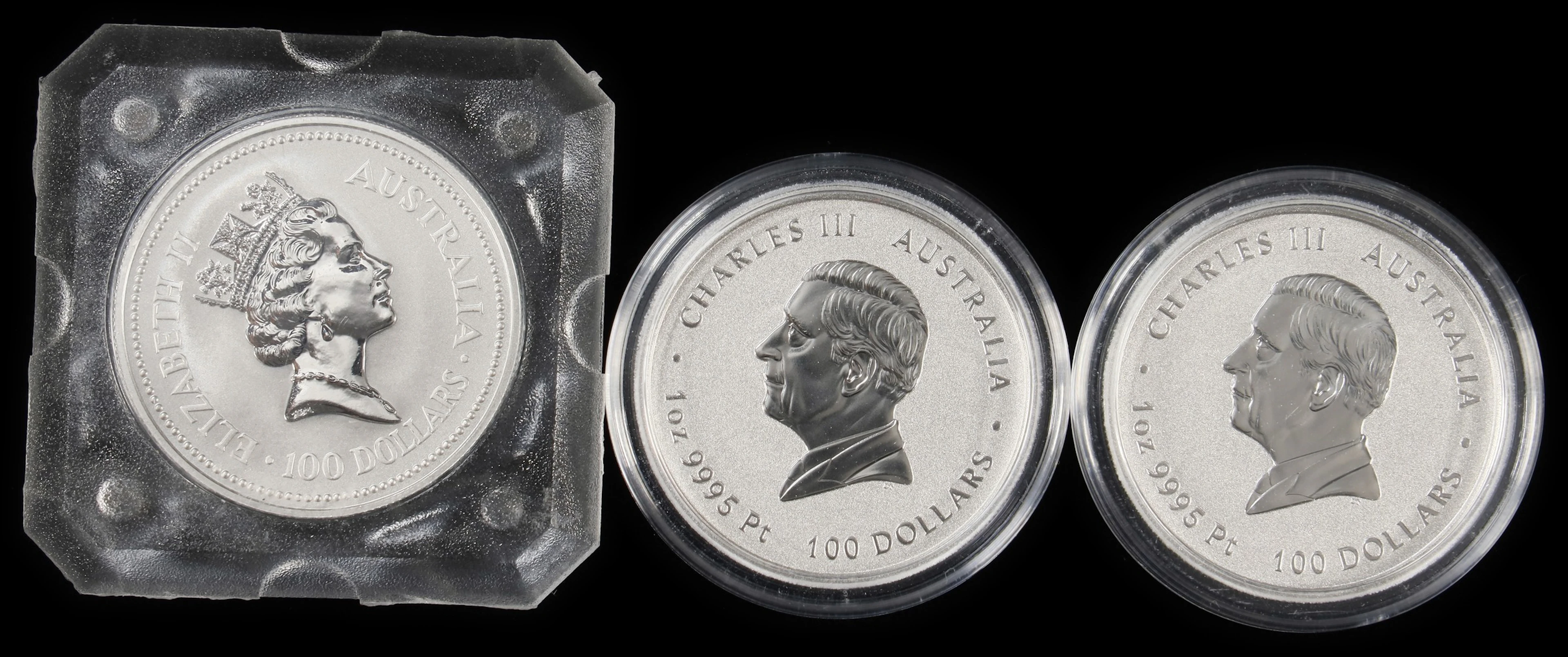 (3 oz, 93.312 g APtW). Australia. Lot of (3) Mixed Date 1 oz Platinum $100.