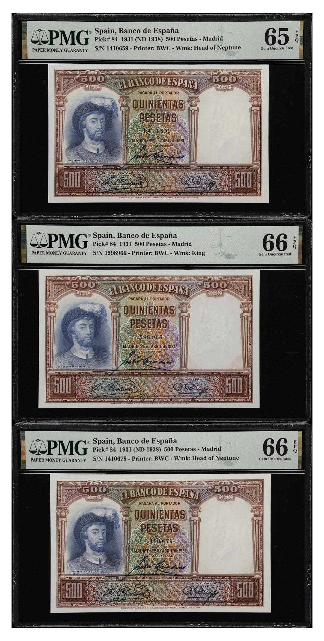 (◊) SPAIN. Lot of (3). Banco de Espana. 500 Pesetas, 1931 (ND (1938).