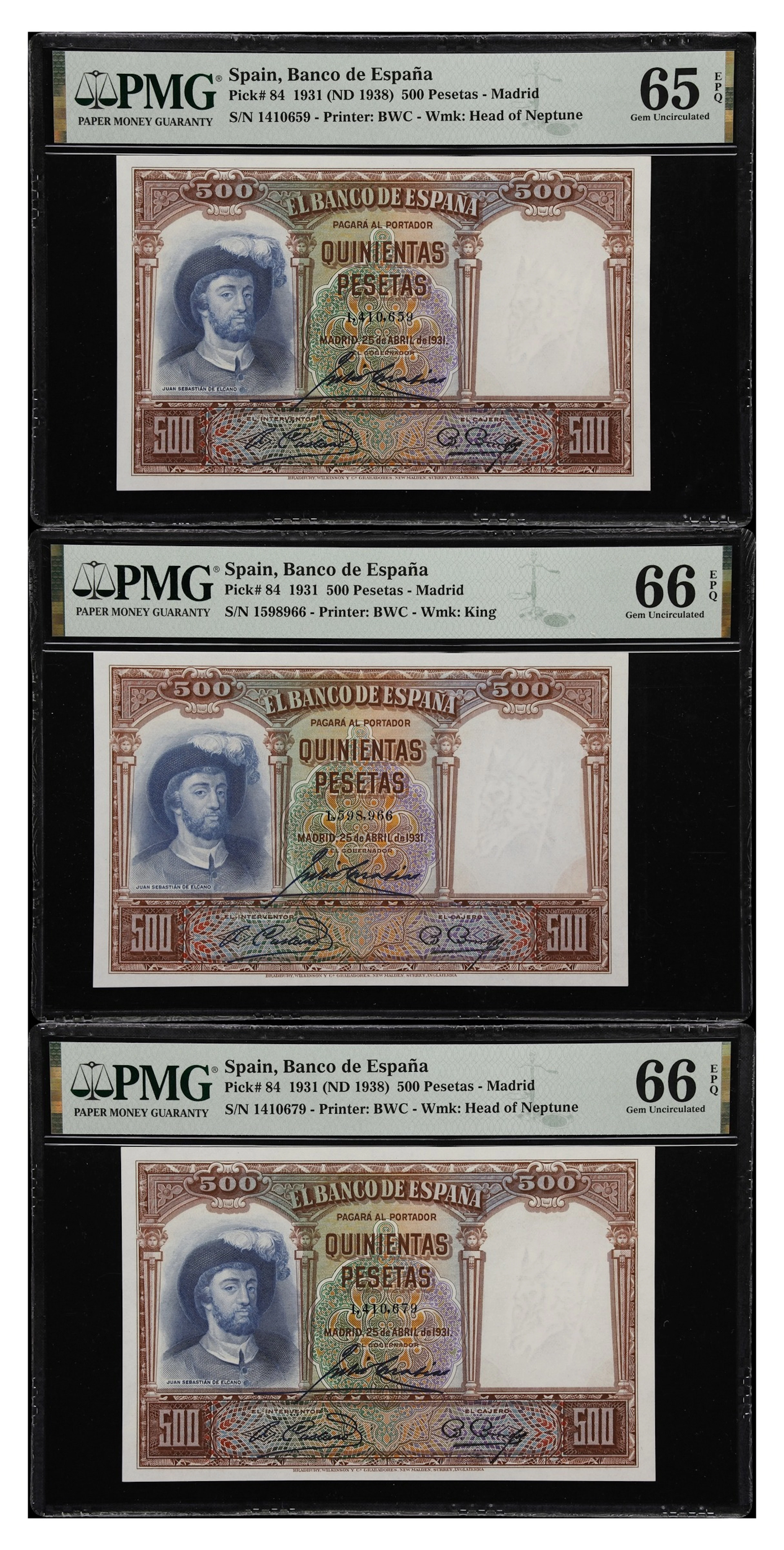 (◊) SPAIN. Lot of (3). Banco de Espana. 500 Pesetas, 1931 (ND (1938).