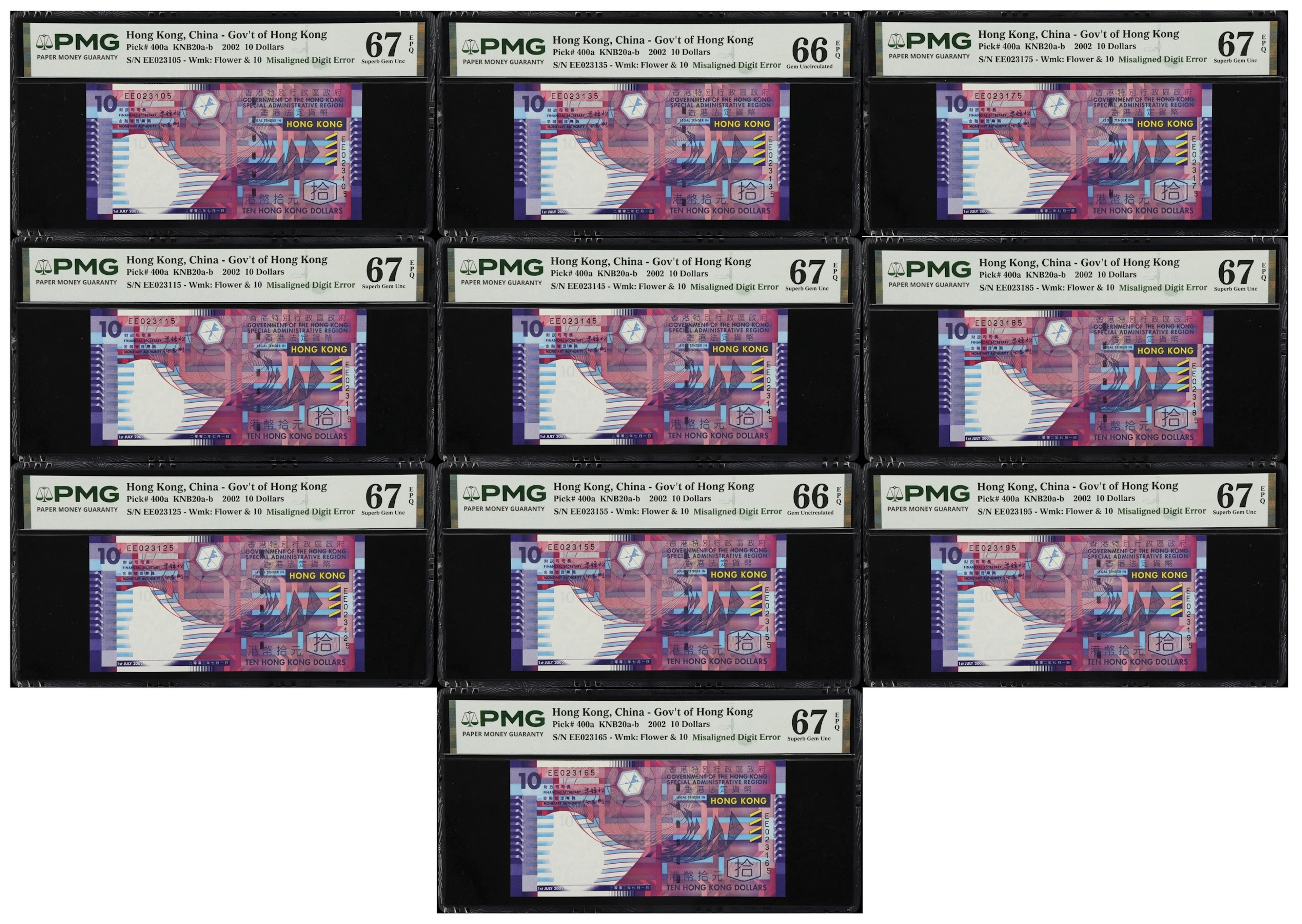 (t) HONG KONG (SAR). Lot of (10). Government of Hong Kong. 10 Dollars