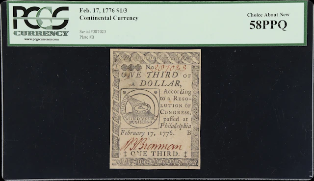 CC-20. Continental Currency. February 17, 1776. $1/3. PCGS Currency