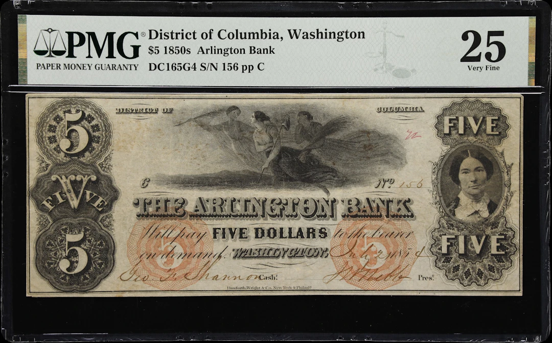 Washington, District of Columbia. Arlington Bank. 1854 $5. PMG Very Fine 25.