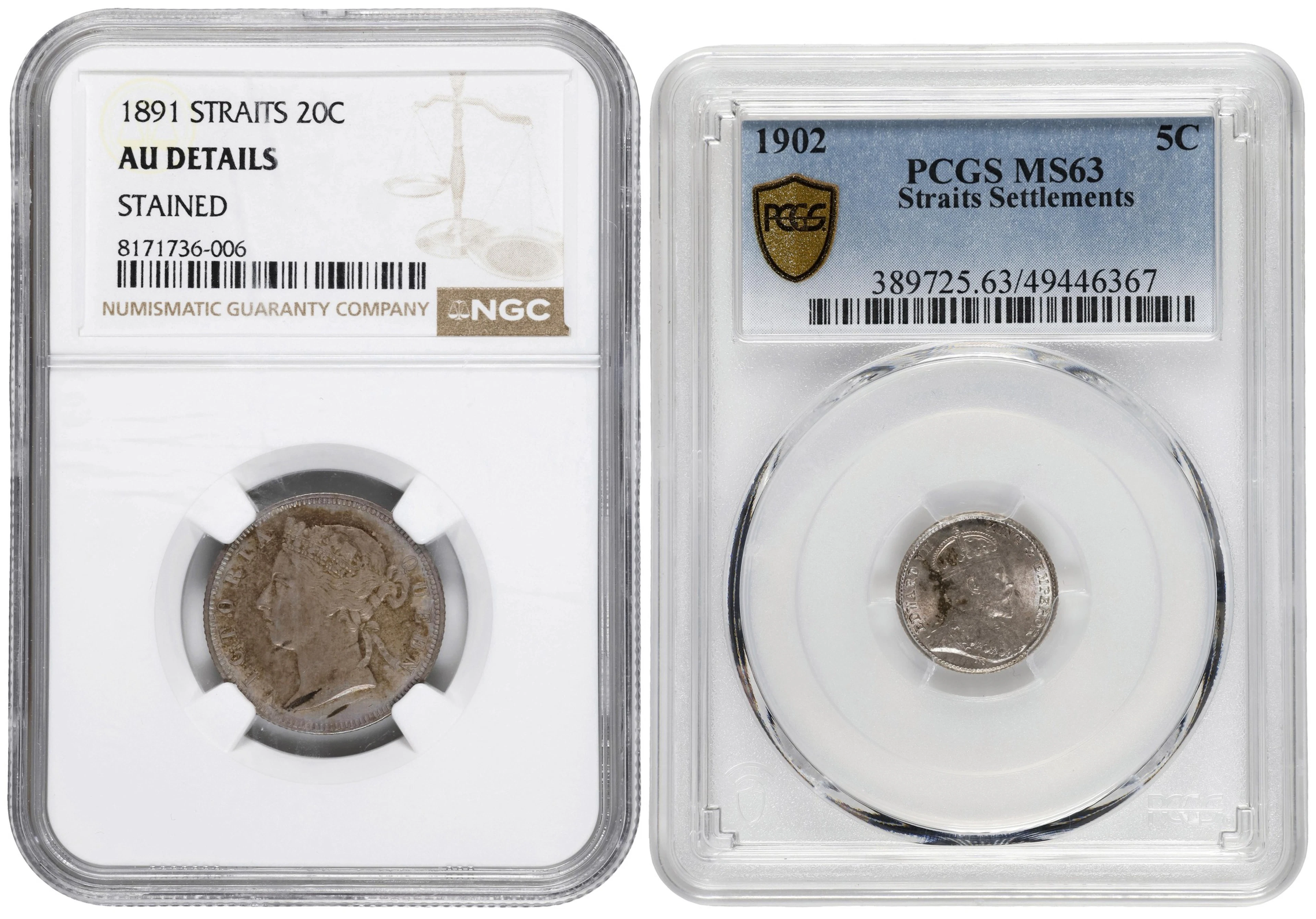 STRAITS SETTLEMENTS. Duo of Minor Denominations (2 Pieces), 1891 &