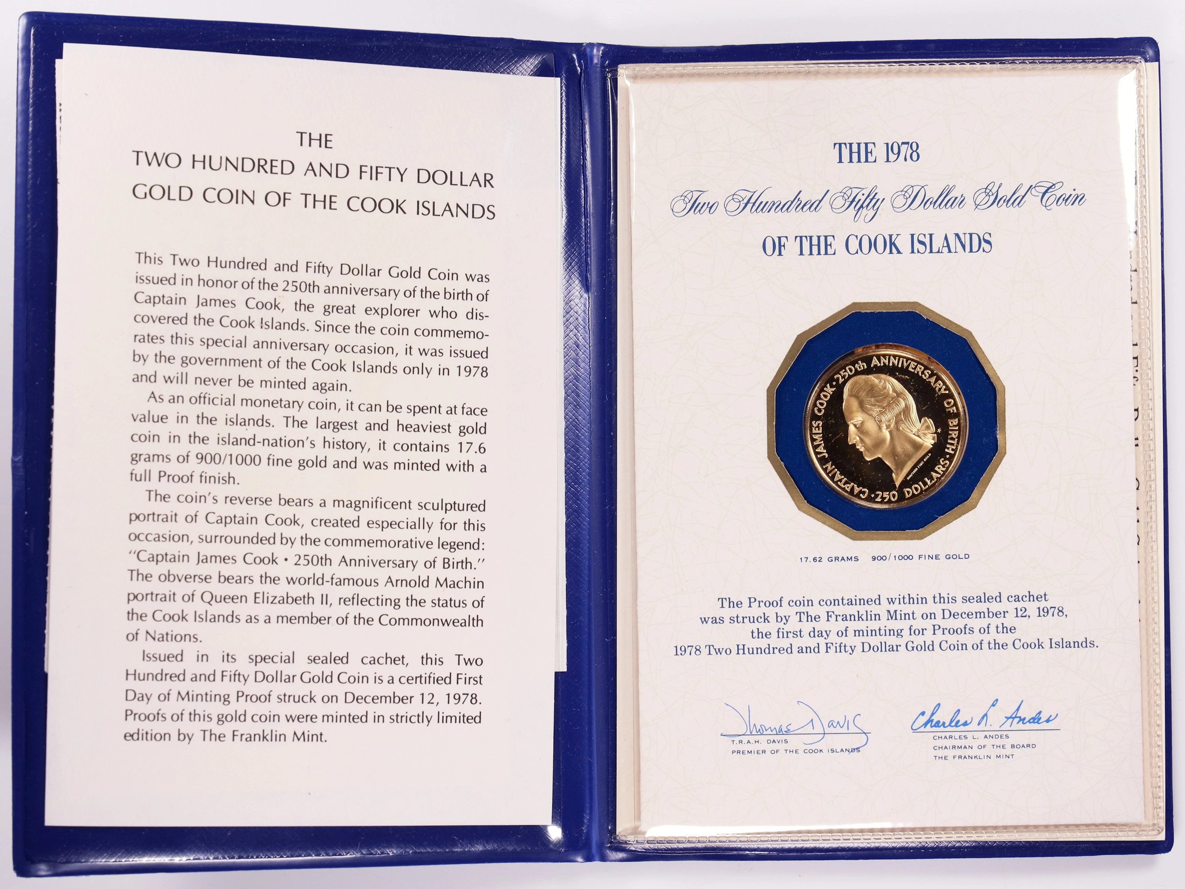 (0.518 oz, 16.109 g AGW). Cook Islands. 1978 Birth of Captain James