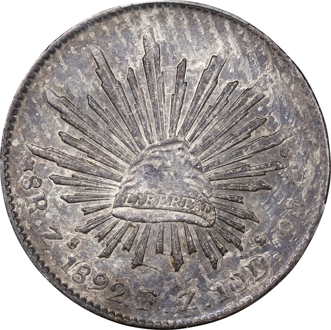 MEXICO. 8 Reales, 1892-Zs FZ. Zacatecas Mint. PCGS MS-62.