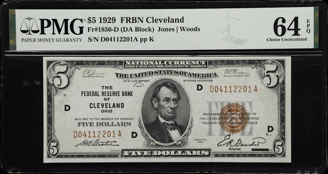 Fr. 1850-D. 1929 $5 Federal Reserve Bank Note. Cleveland. PMG Choice