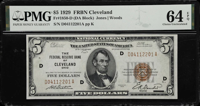 Fr. 1850-D. 1929 $5 Federal Reserve Bank Note. Cleveland. PMG Choice
