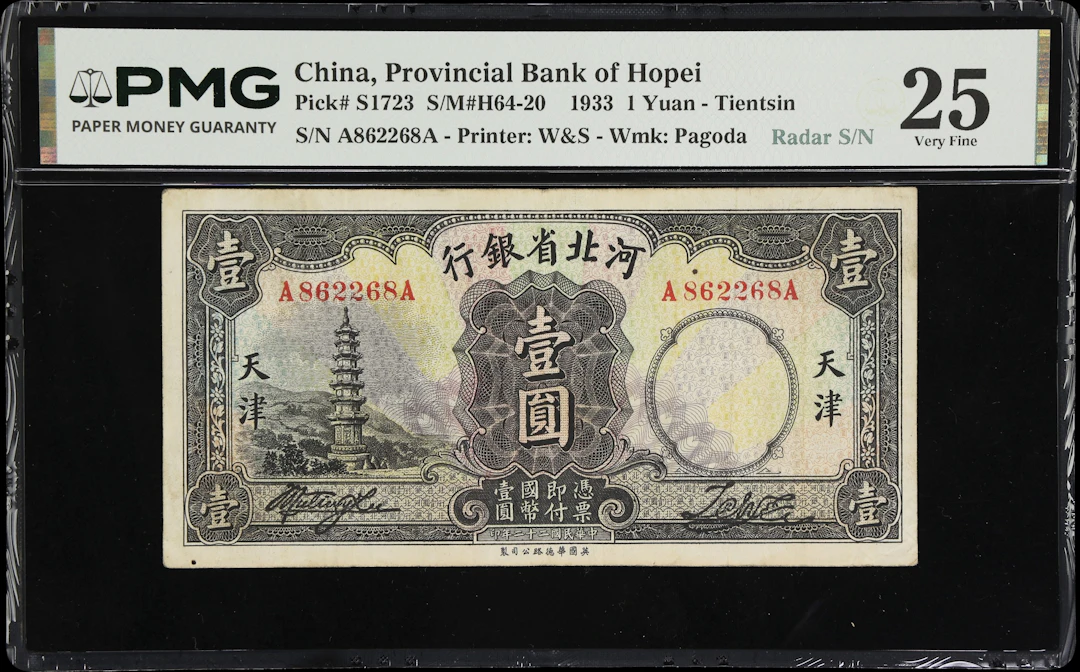 CHINA--PROVINCIAL BANKS. Provincial Bank of Hopei. 1 Yuan, 1.7.1933.