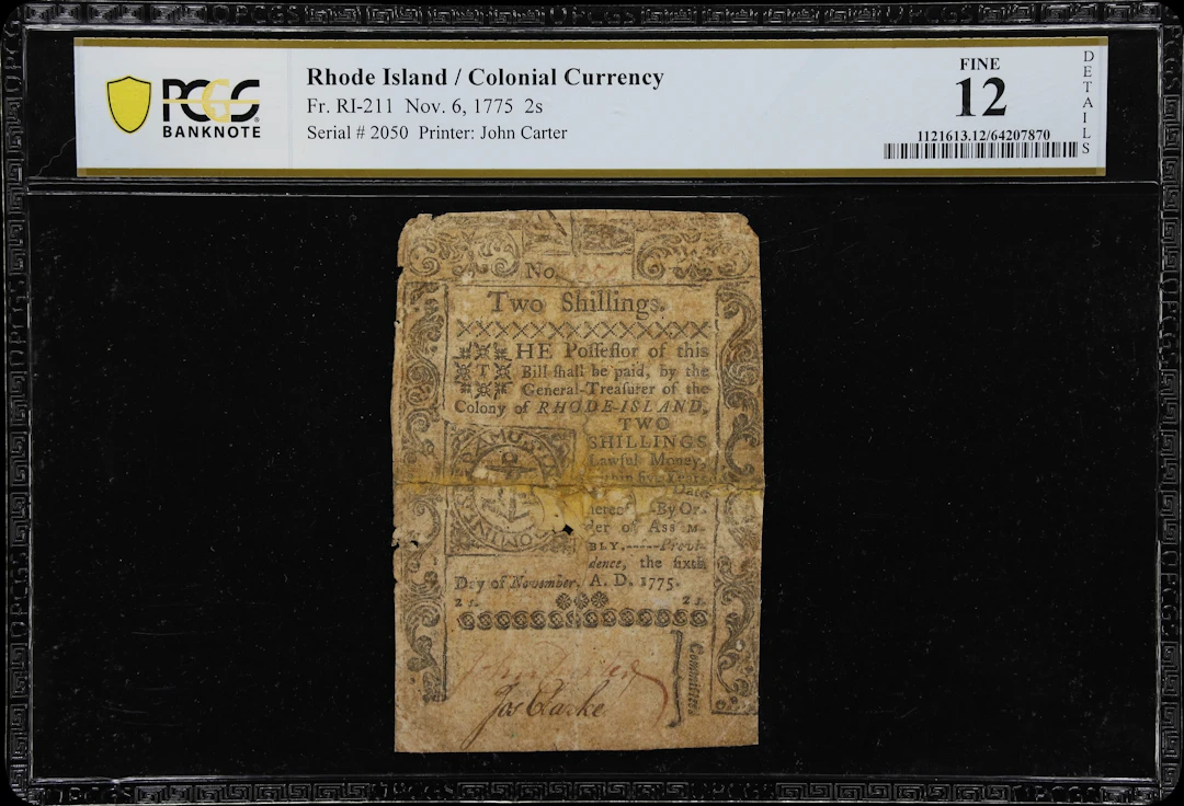 RI-211. Rhode Island. November 6, 1775. 2 Shillings. PCGS Banknote