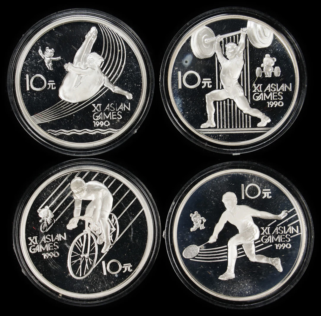 (t) CHINA. 11th Asian Games Silver 10 Yuan Set (4 Pieces), 1990. PROOF.