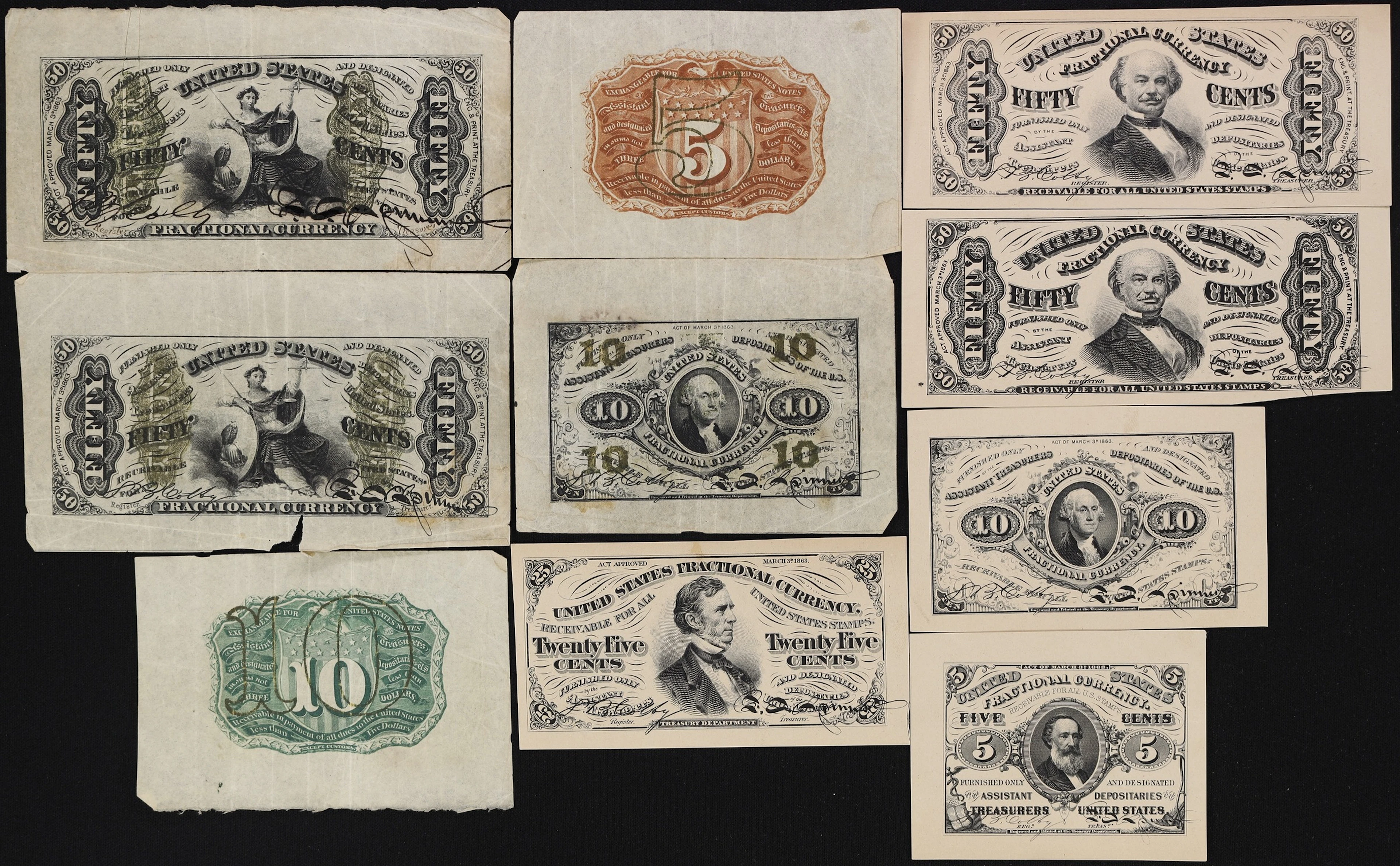 Lot of (10) Mixed Fractional Counterfeit Detectors & Specimens. Mixed