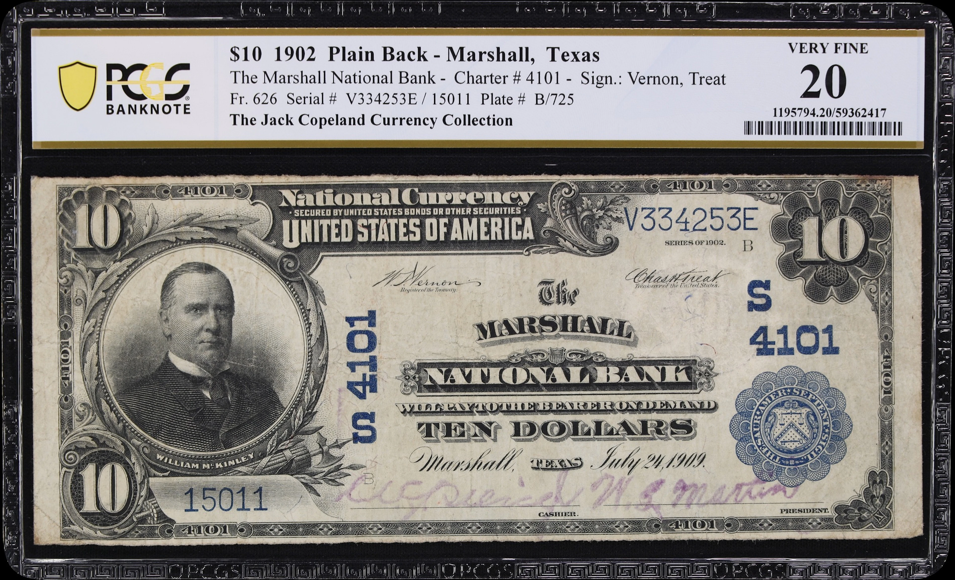Marshall, Texas. $10 1902 Plain Back. Fr. 626. Marshall NB. Charter