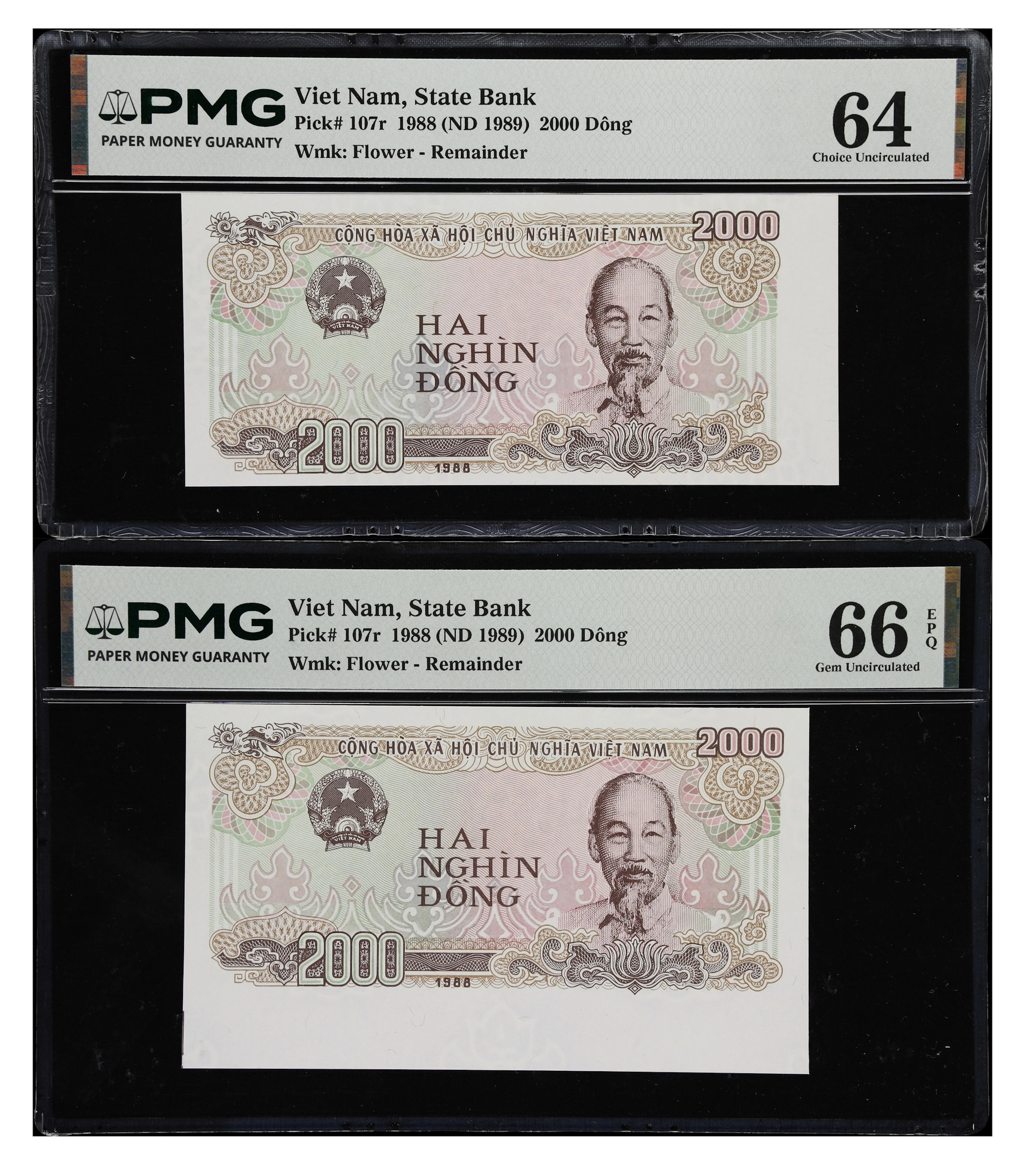 VIETNAM. Lot of (2). State Bank of Vietnam. 2000 Dong, 1988 (ND 1989).