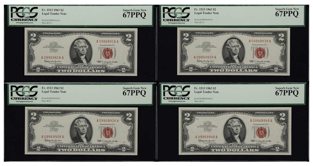 Lot of (4) Fr. 1513. 1963 $2 Legal Tender Notes. PCGS Currency Superb