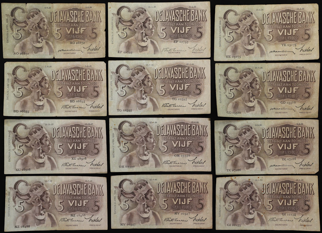 NETHERLANDS INDIES. Lot of (12). Javasche Bank. 5 Gulden, 1936-39.