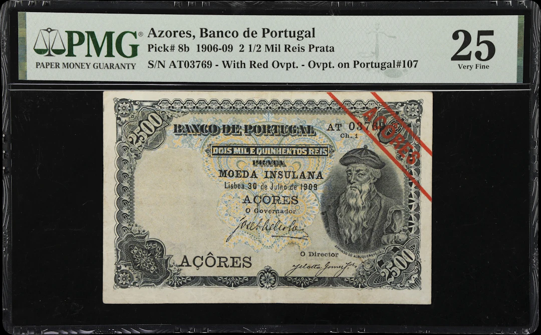 (◊) AZORES. Banco de Portugal. 2 1/2 Mil Reis Prata, 30.7.1909. P-8b.