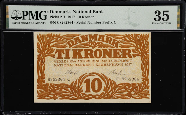 (◊) DENMARK. Nationalbanken i Kjobenhavn. 10 Kroner, 1917. P-21f.