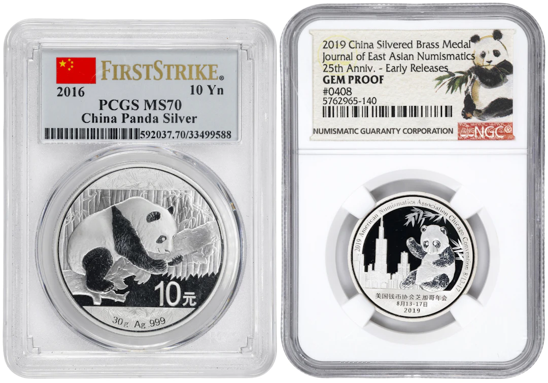 CHINA. Duo of Silver Issues (2 Pieces), 2016 & 2019. Panda Series.