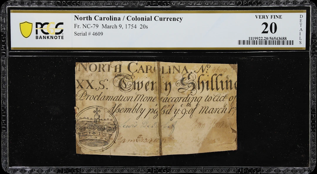 NC-79. North Carolina. March 9, 1754. 20 Shillings. PCGS Banknote