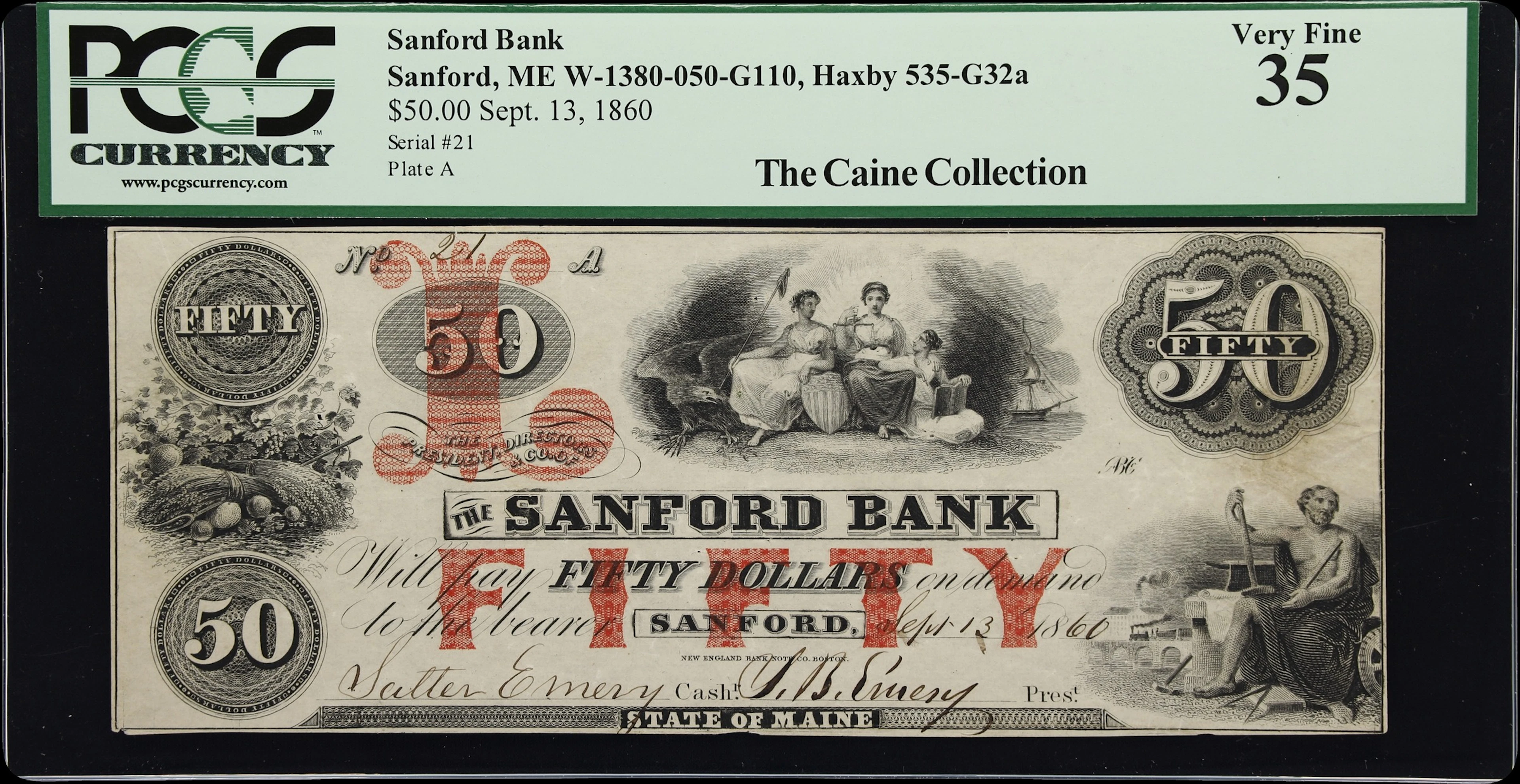 Sanford, Maine. Sanford Bank. 1860 $50. PCGS Currency Very Fine 35.
