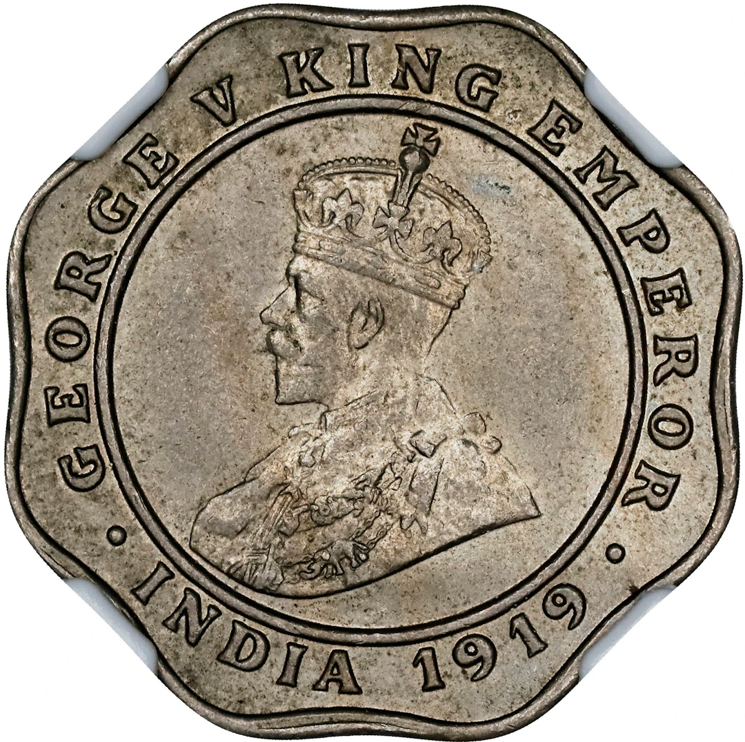 INDIA. 4 Annas, 1919-(C). Calcutta Mint. George V. NGC MS-62.