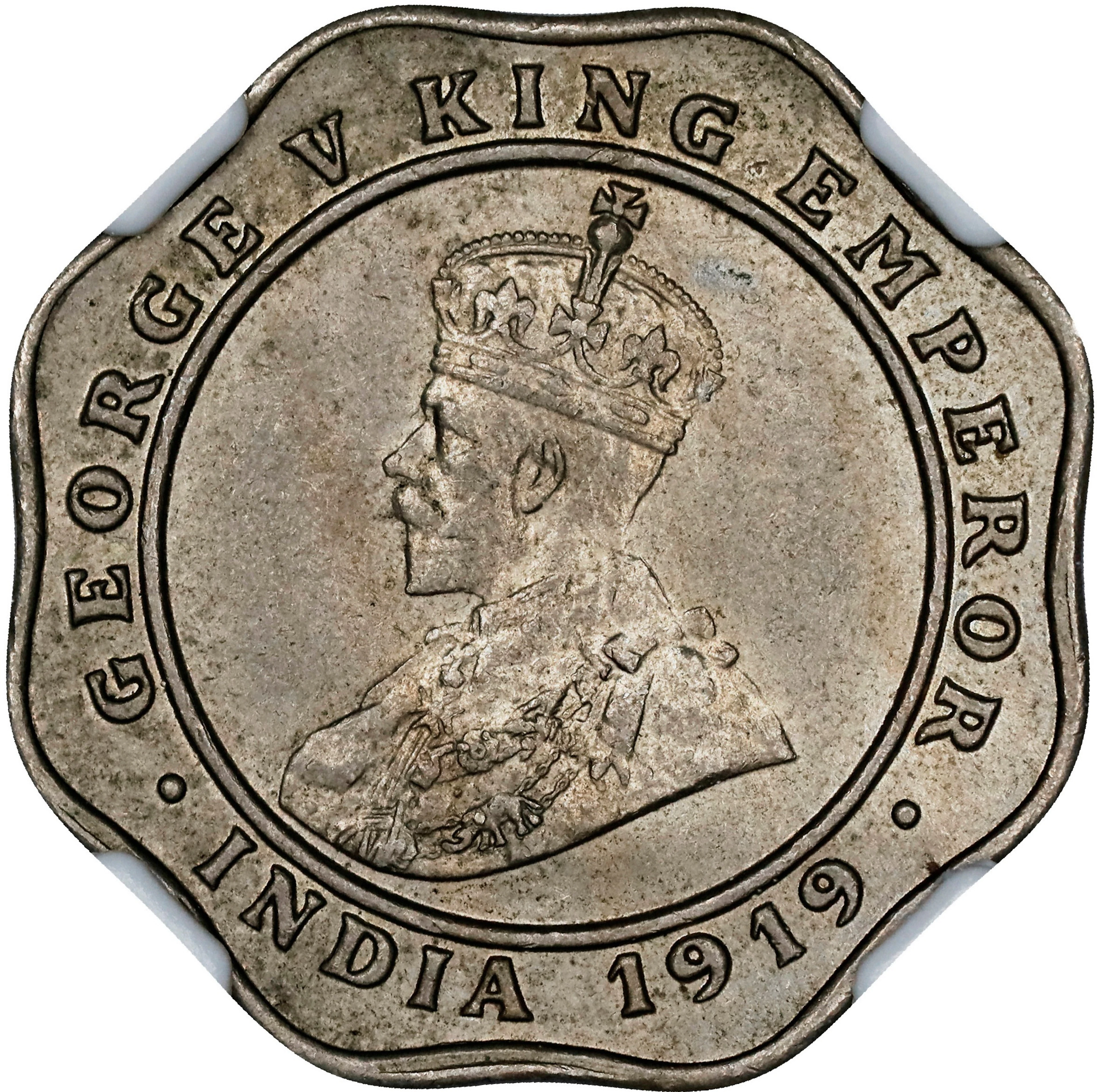 INDIA. 4 Annas, 1919-(C). Calcutta Mint. George V. NGC MS-62.