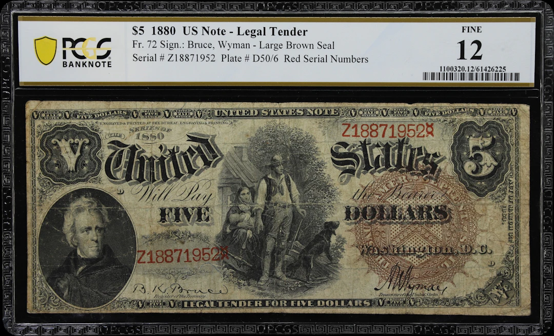 Fr. 72. 1880 $5 Legal Tender Note. PCGS Banknote Fine 12.