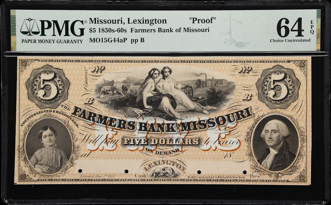 Lexington, Missouri. Farmers Bank of Missouri. 18xx $5. PMG Choice
