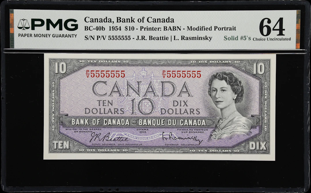 CANADA--FANCY SERIAL NUMBERS. Bank of Canada. 10 Dollars, 1954. BC-40b.