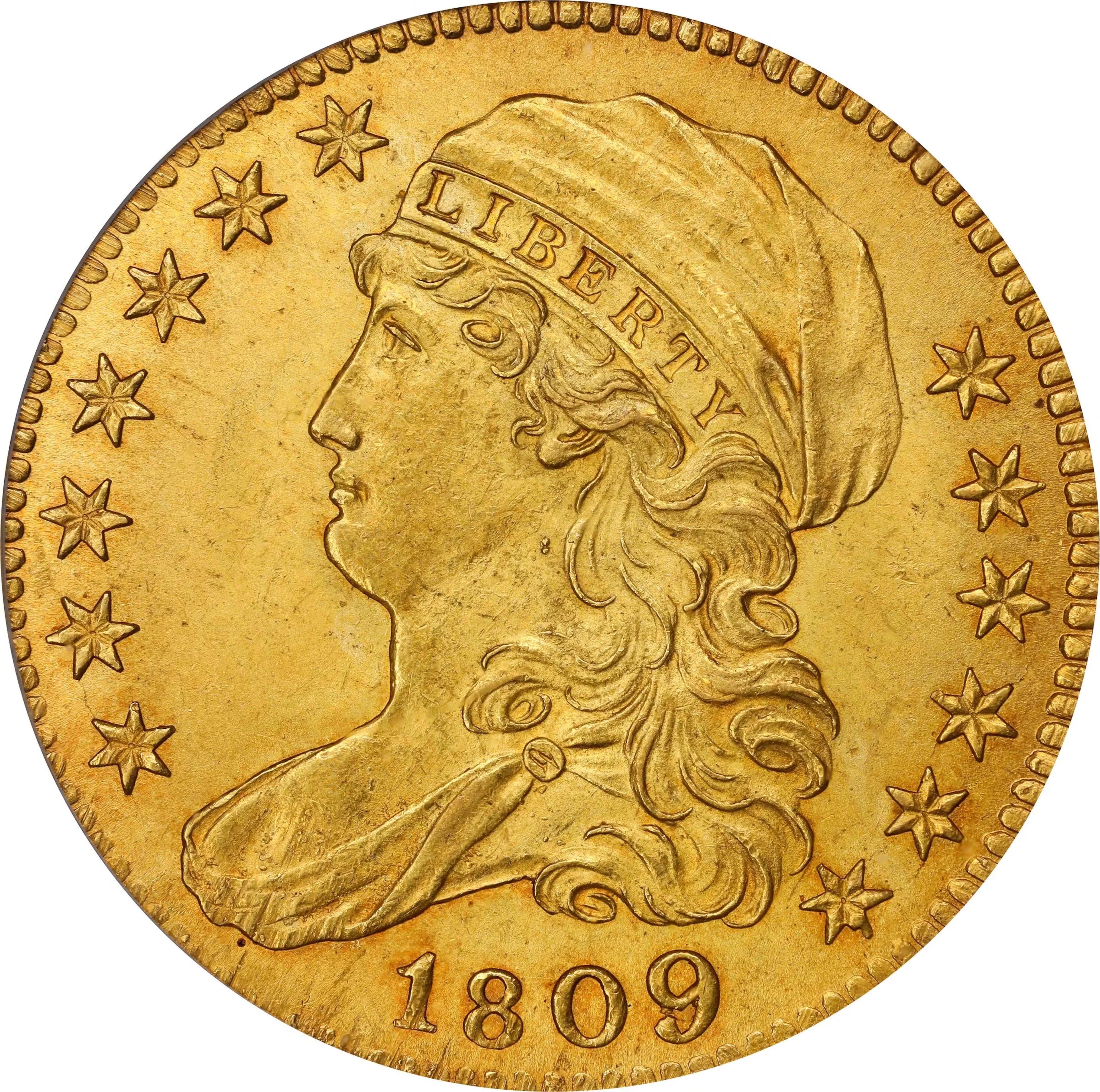 1809/8 Capped Bust Left Half Eagle. BD-1. Rarity-3+. MS-64+ (PCGS). CAC.