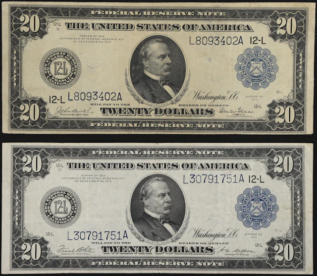Lot of (2) Fr. 1009 & 1011b. 1914 $20 Federal Reserve Notes. San Francisco.