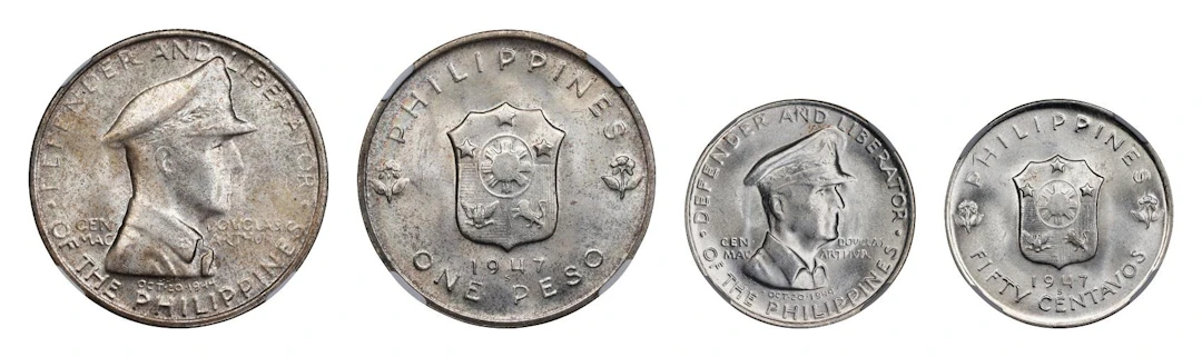 PHILIPPINES. Peso and 50 Centavos (2 Pieces), 1947-S. San Francisco