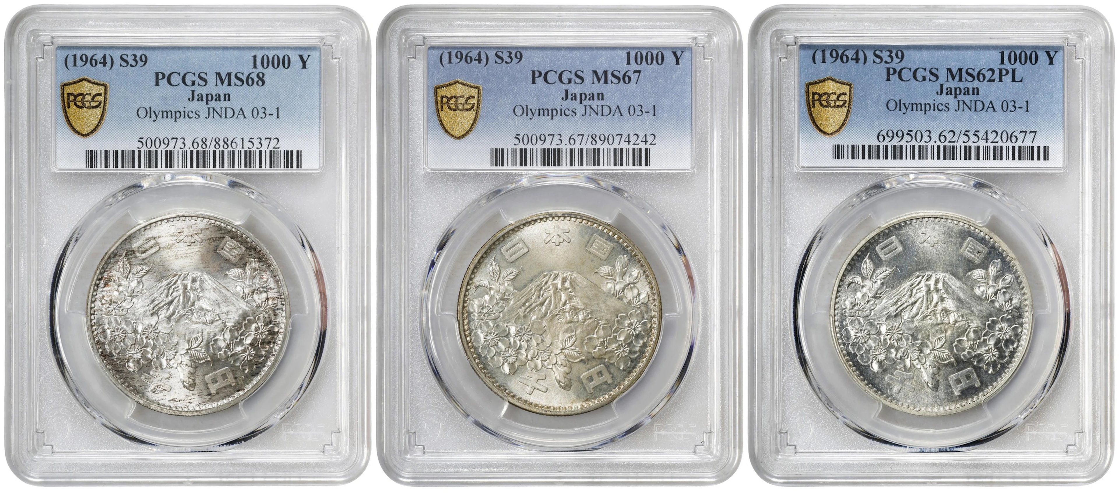 JAPAN. Trio of 1000 Yen (3 Pieces), Year 39 (1964). Osaka Mint. Hirohito