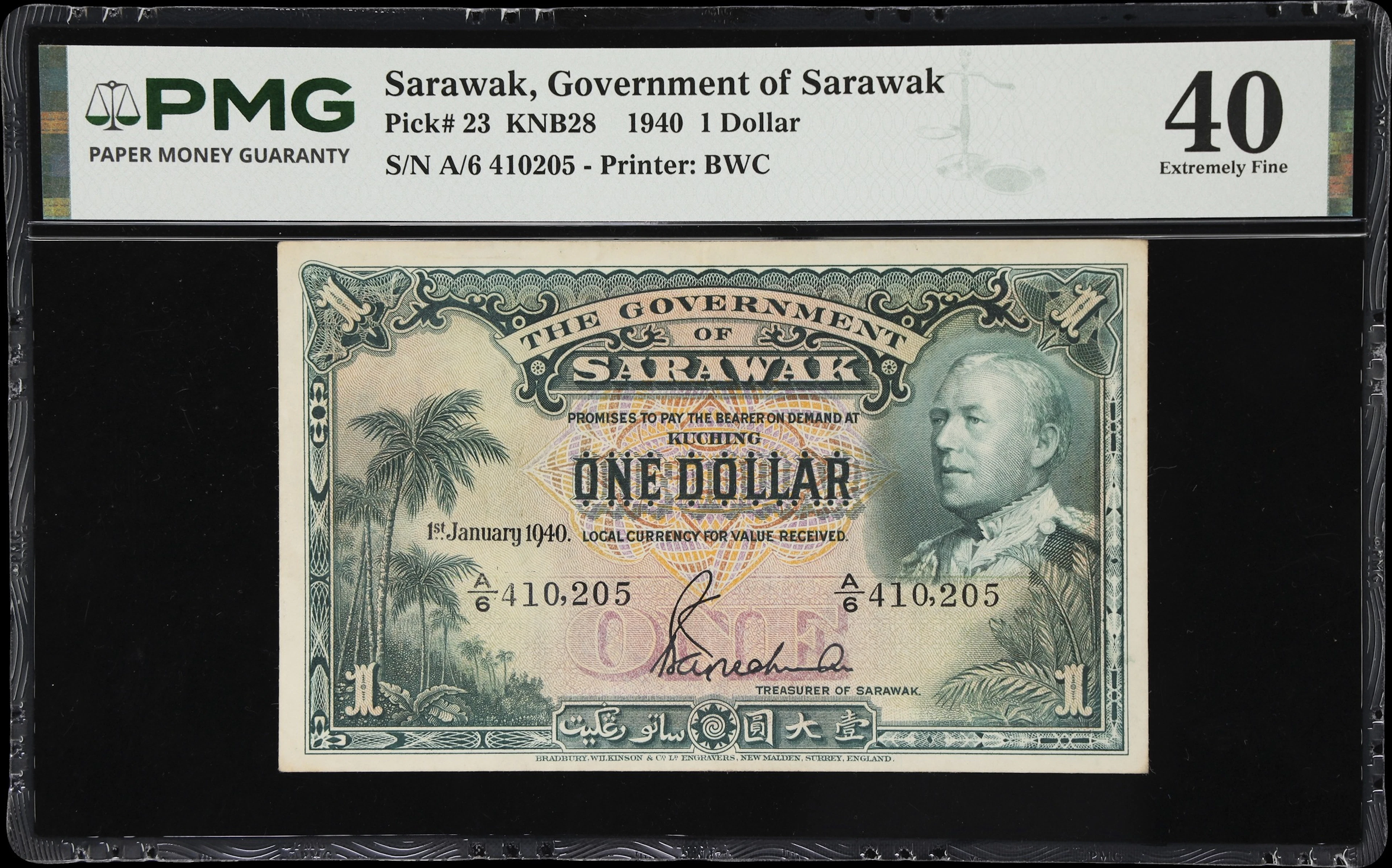 SARAWAK. Government of Sarawak. 1 Dollar, 1.1.1940. P-23. KNB28. PMG