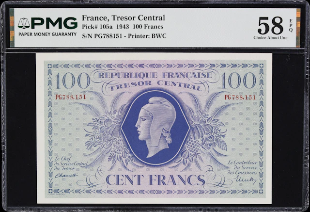 FRANCE. Tresor Central. 100 Francs, 2.10.1945. P-105a. PMG Choice