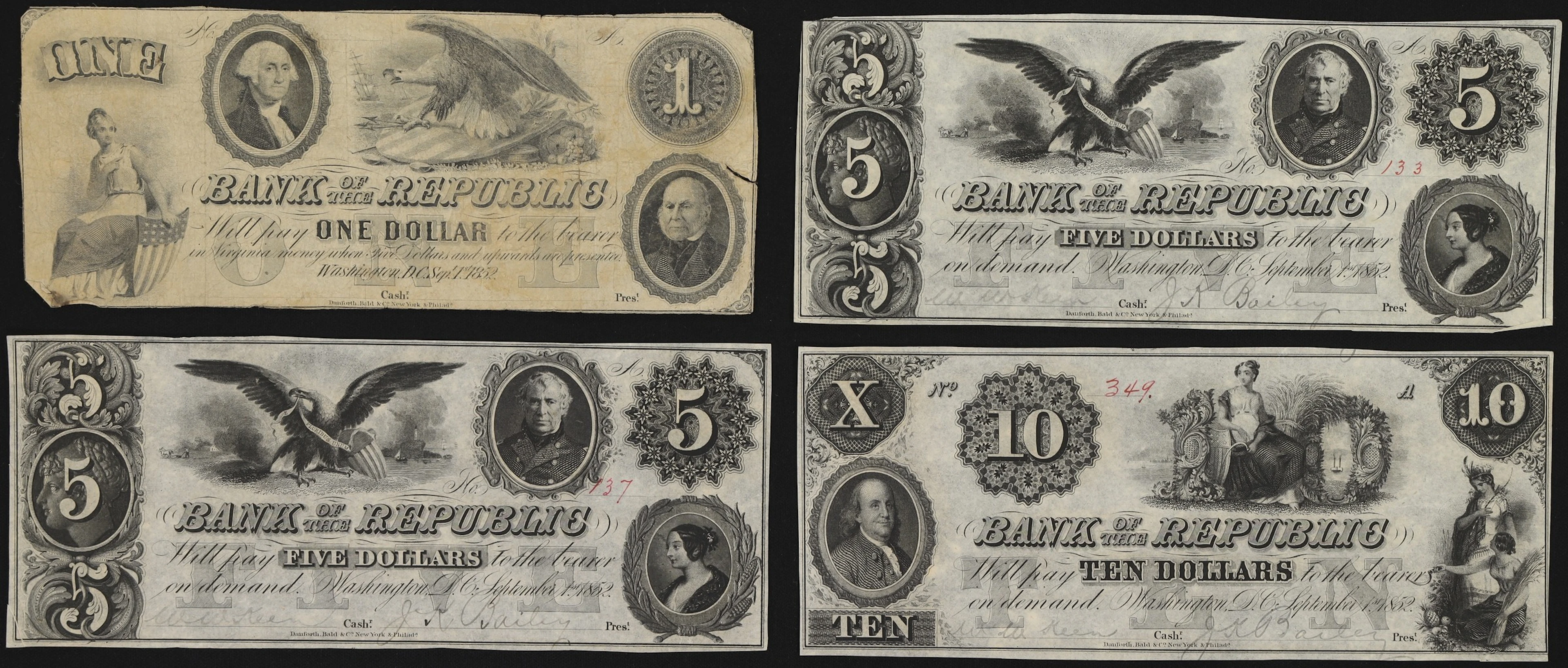 Lot of (4) Washington, District of Columbia. Bank of the Republic.