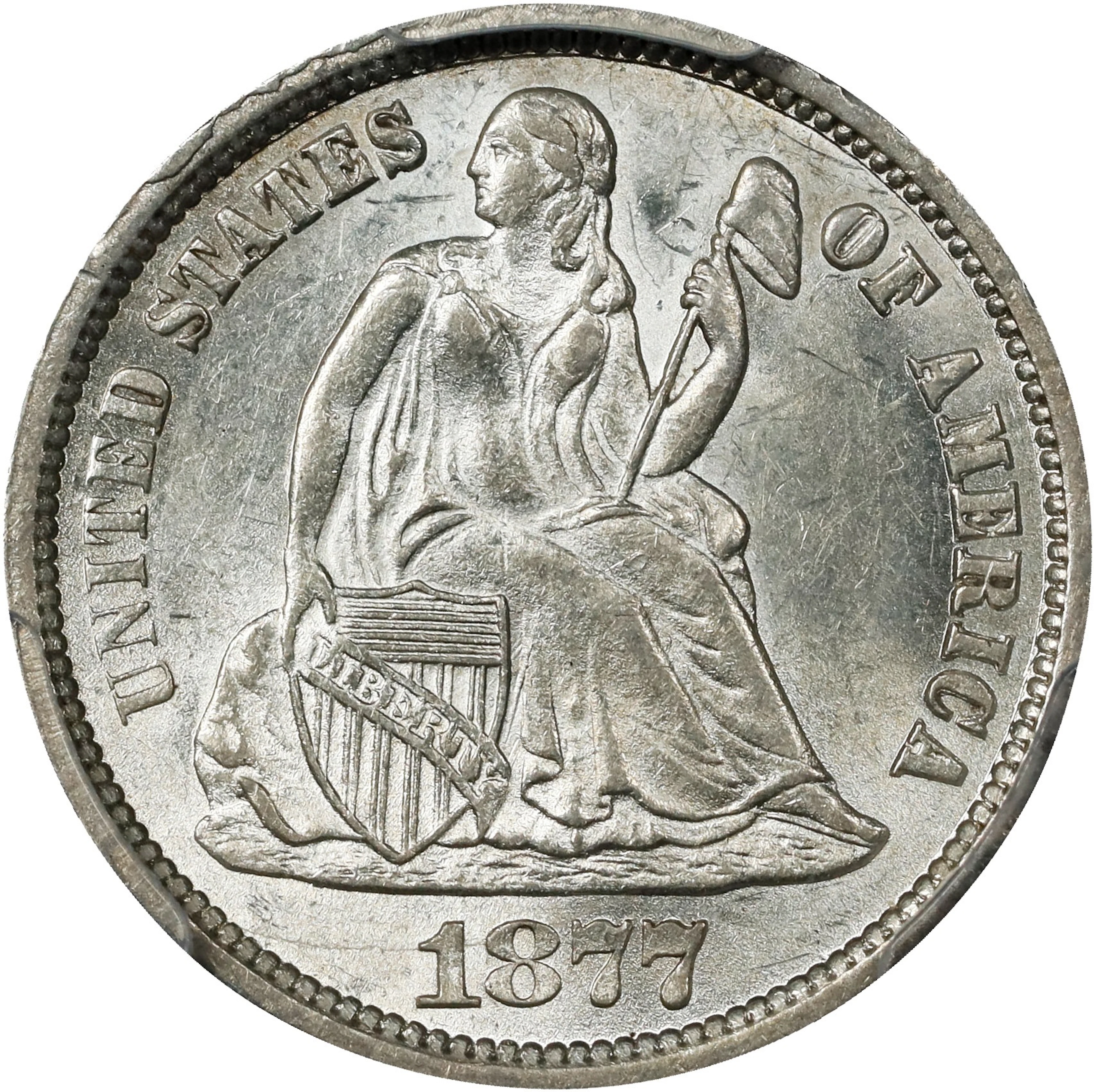 1877-CC Liberty Seated Dime. AU-58 (PCGS).